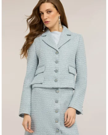 Sacou crop cu revere decupate, Albastru deschis