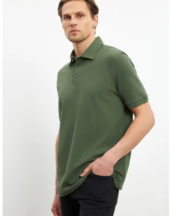 Tricou polo cu model uni, Verde feriga
