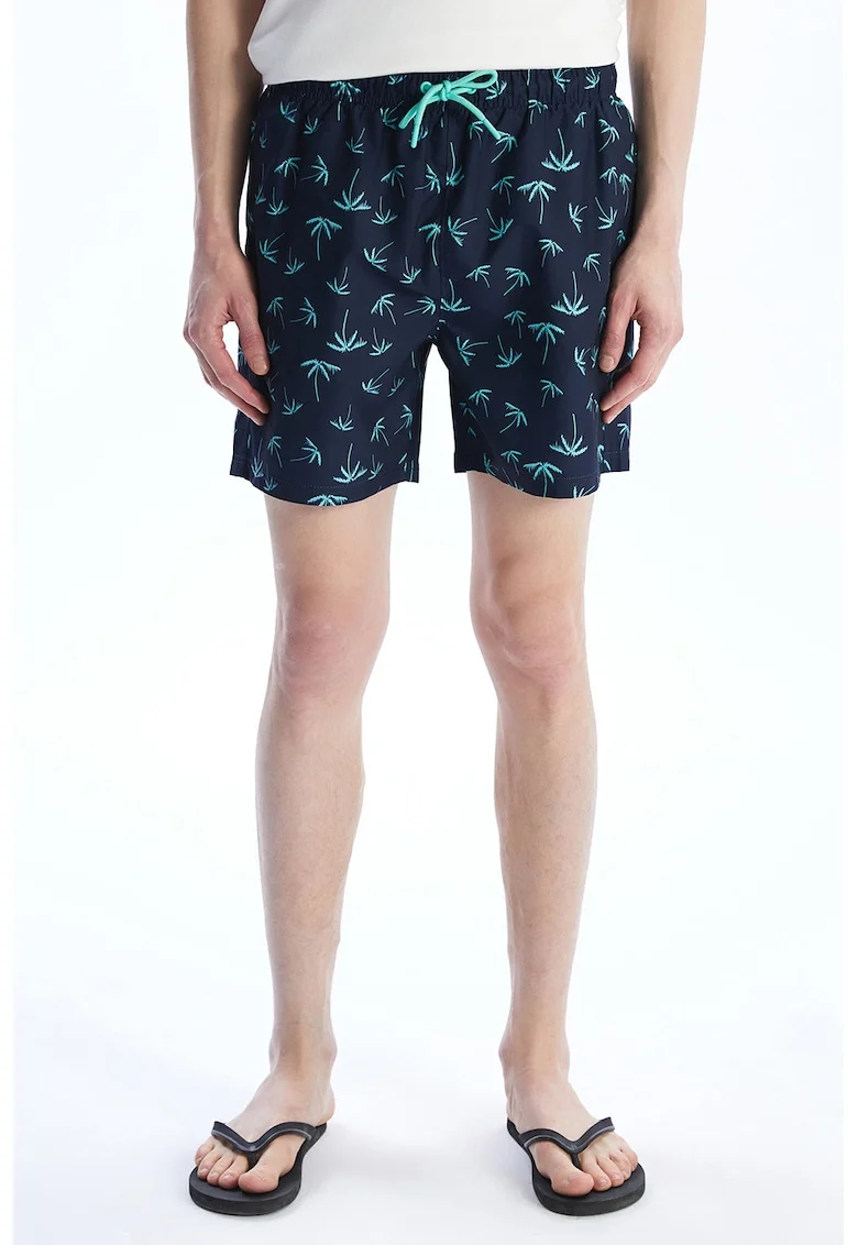Pantaloni scurti de baie cu imprimeu tropical, Albastru inchis/Albastru deschis