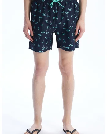 Pantaloni scurti de baie cu imprimeu tropical, Albastru inchis/Albastru deschis