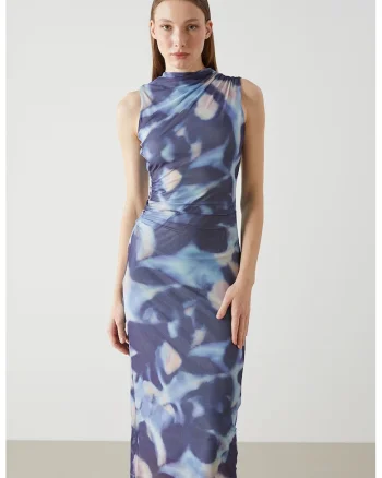 Rochie cambrata cu fronseuri, Albastru inchis