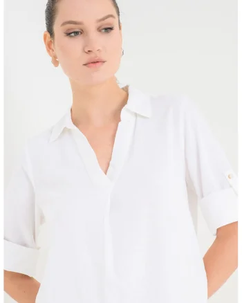 Bluza uni din amestec de in cu decolteu in V