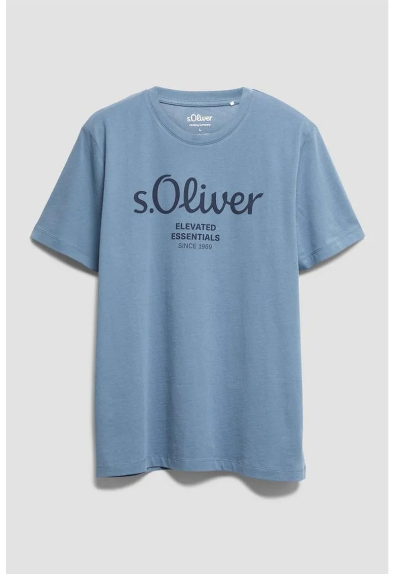 Tricou cu imprimeu logo si decolteu la baza gatului