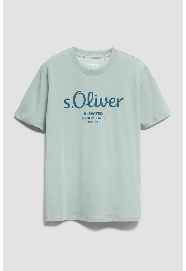 Tricou cu imprimeu logo si decolteu la baza gatului
