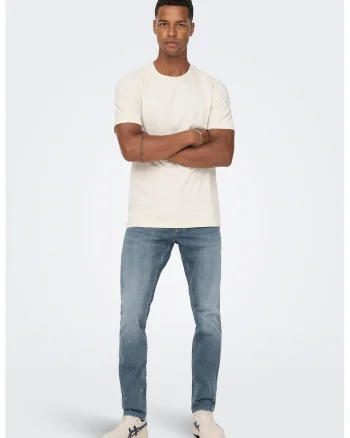 Blugi slim fit cu aspect decolorat, Albastru prafuit