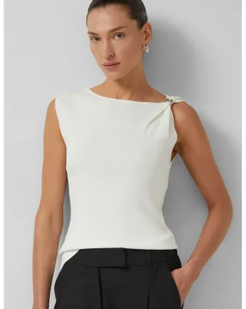 Top slim fit cu aplicatie metalica pe umar