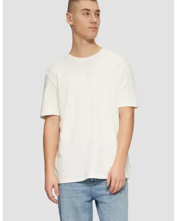 Tricou relaxed fit cu decolteu la baza gatului, Alb