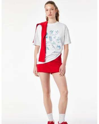 Tricou cu imprimeu grafic, Alb/Albastru