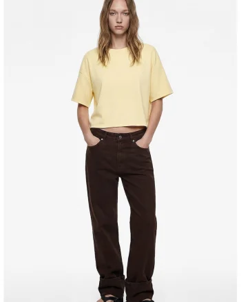 Tricou crop uni supradimensionat, Galben
