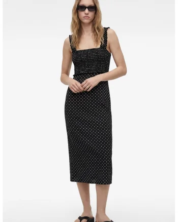Rochie midi dreapta cu buline, Negru