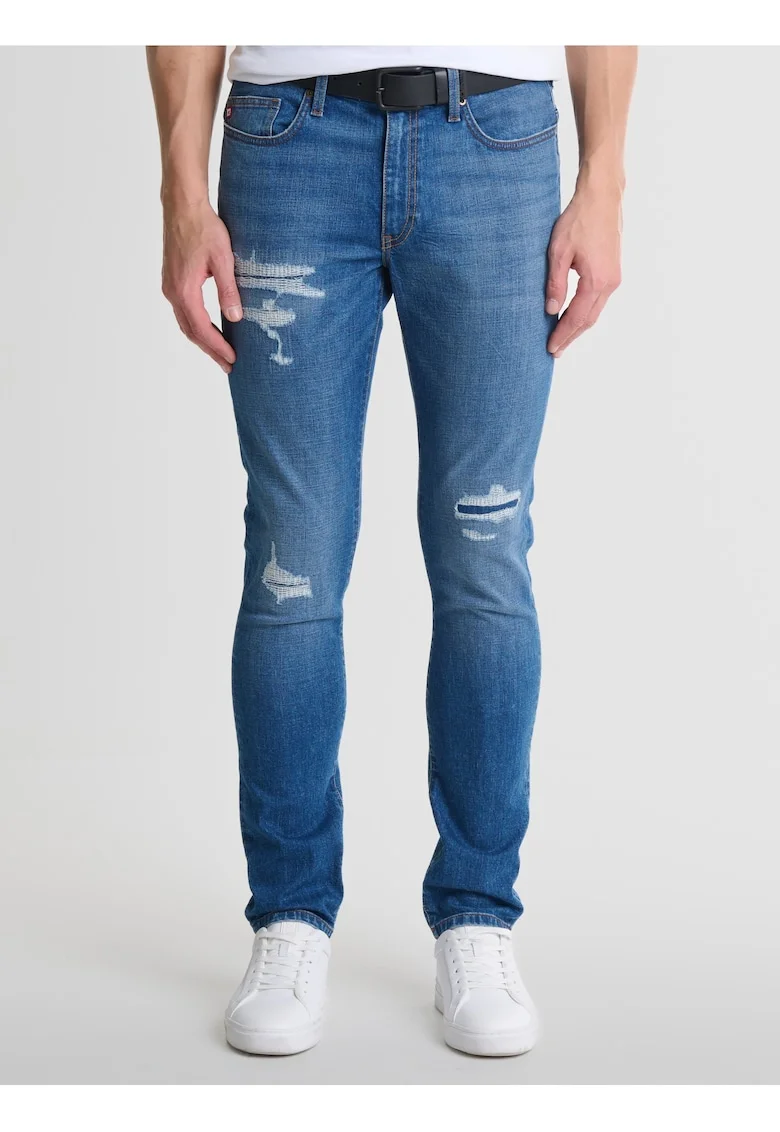 Blugi barbati,  skinny, talie joasa, albastru, denim