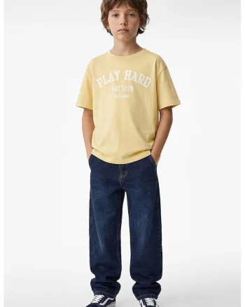 Tricou lejer cu imprimeu text, Alb/Galben
