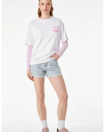 Tricou cu imprimeu text, Alb/Roz