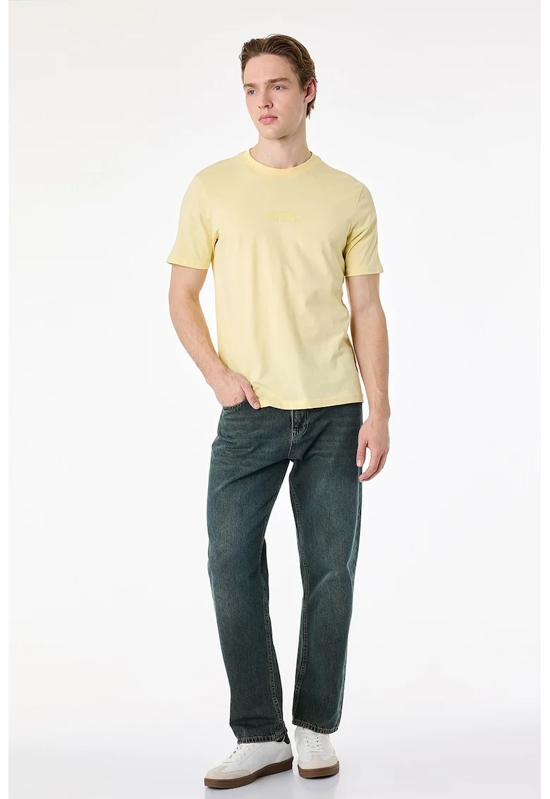 Tricou regular fit cu decolteu la baza gatului, Galben