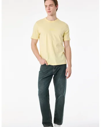 Tricou regular fit cu decolteu la baza gatului, Galben