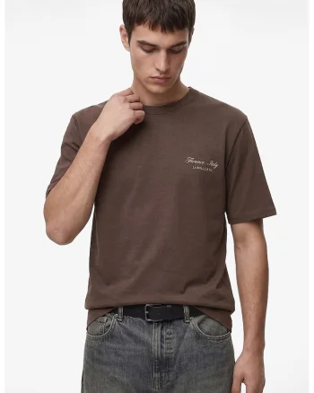 Tricou regular fit cu imprimeu text pe piept, Maro