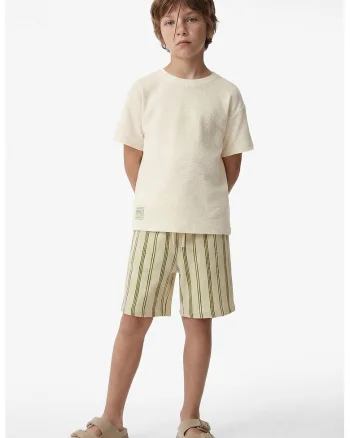Tricou texturat cu decolteu la baza gatului, Alb fildes