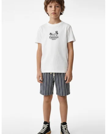 Tricou cu model grafic si decolteu la baza gatului, Alb