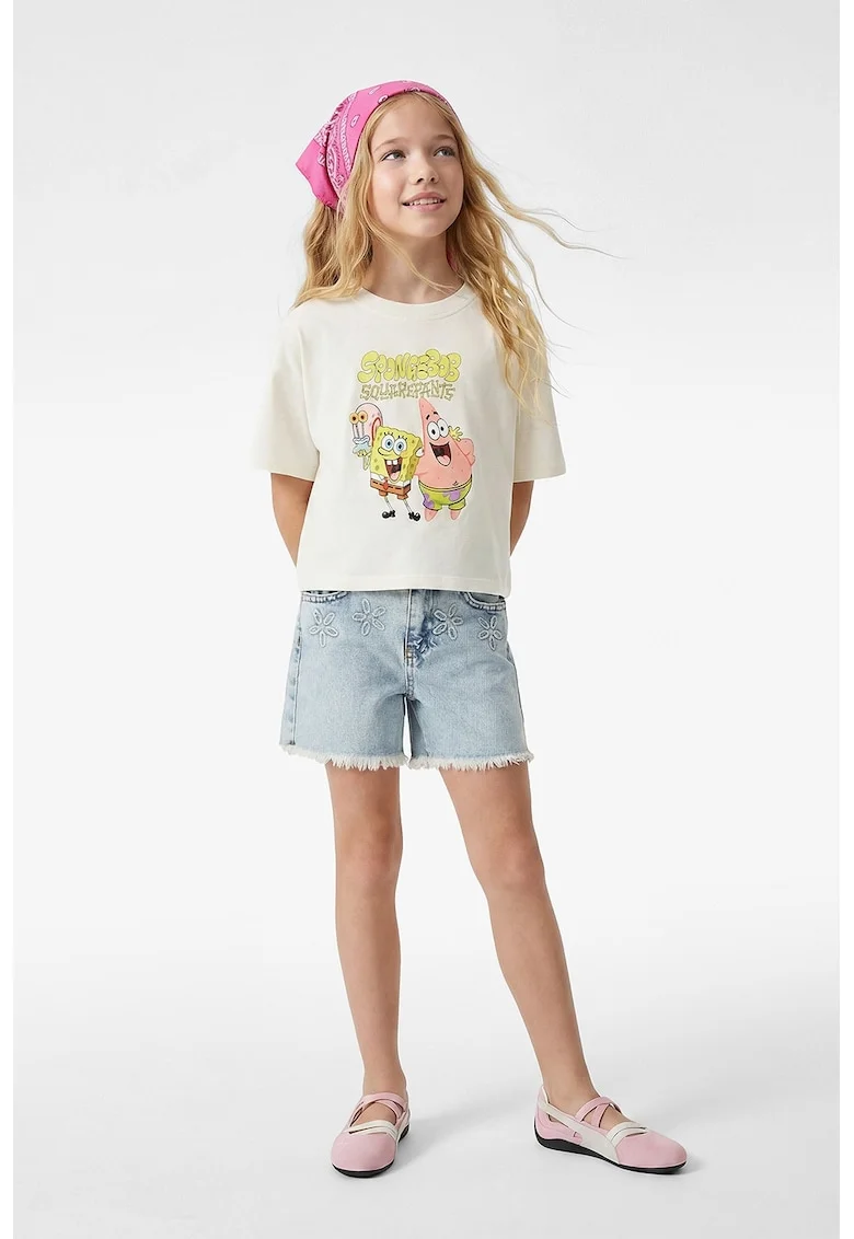 Tricou de bumbac cu imprimeu Sponge Bob, Alb fildes