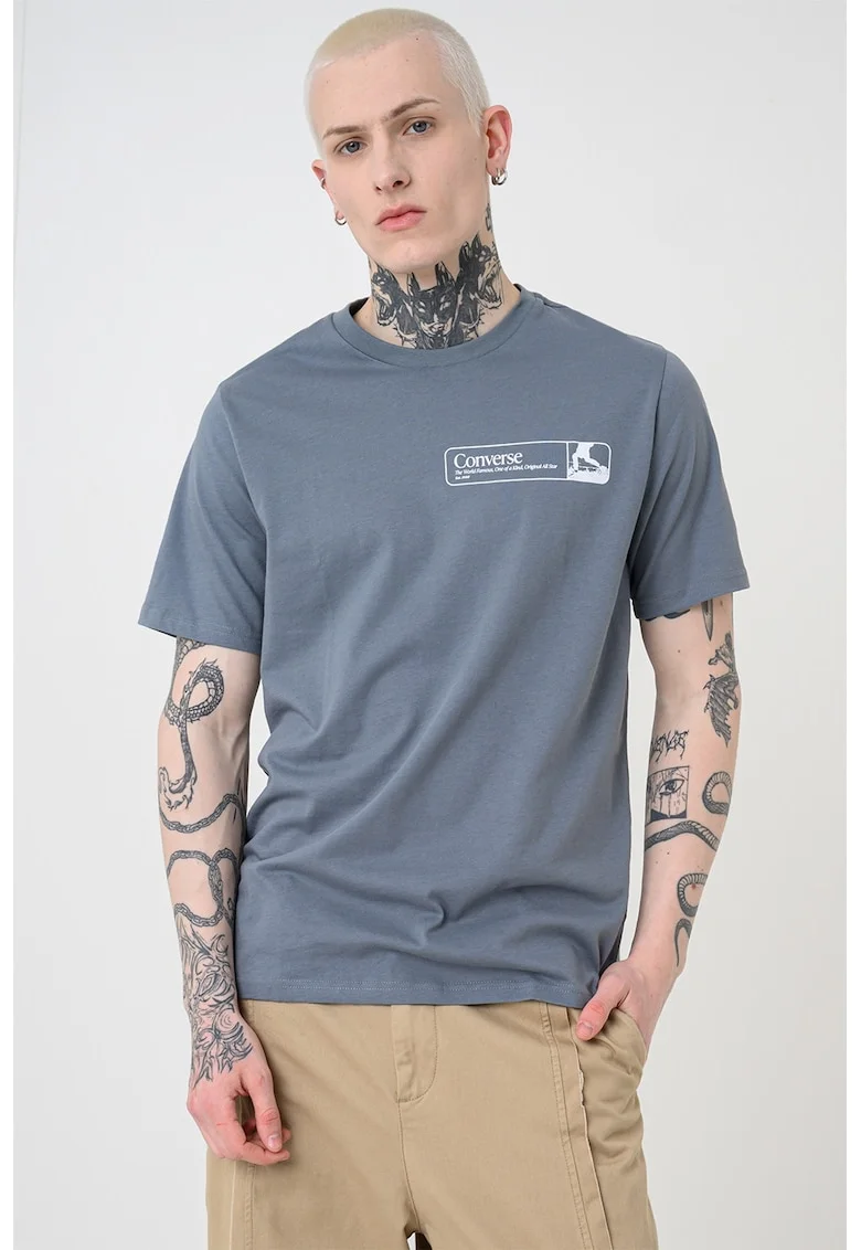Tricou cu imprimeu Retro Walk, Albastru prafuit/Alb murdar