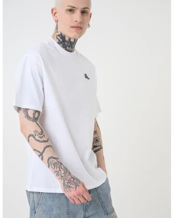 Tricou de bumbac cu detaliu brodat, Albastru prafuit/Alb optic