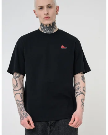 Tricou de bumbac cu detaliu brodat, Rosu/Negru
