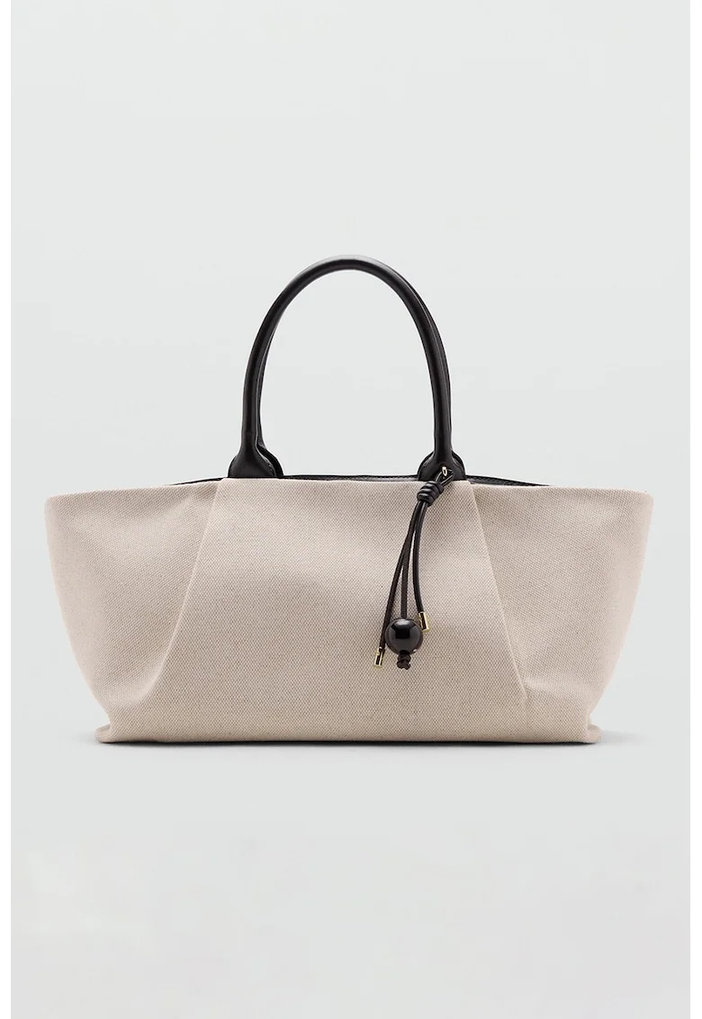 Geanta tote din piele ecologica, Alb fildes/Negru
