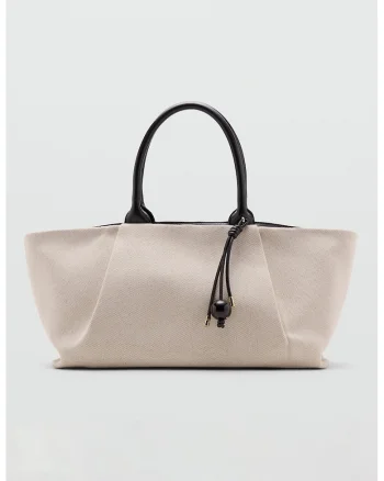 Geanta tote din piele ecologica, Alb fildes/Negru