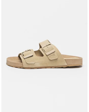 Papuci de piele intoarsa cu catarame Hamptons, Kaki