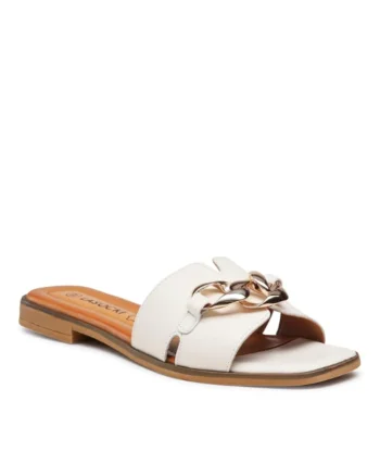 Papuci flip-flop dama,  Piele naturala, Alb, Alb