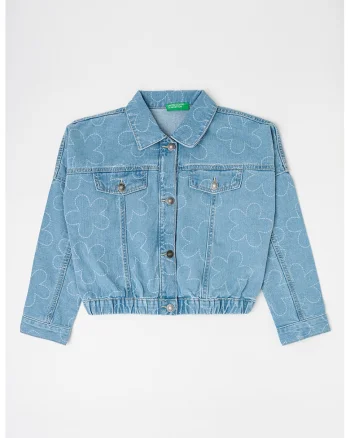 Jacheta crop de denim, Albastru deschis