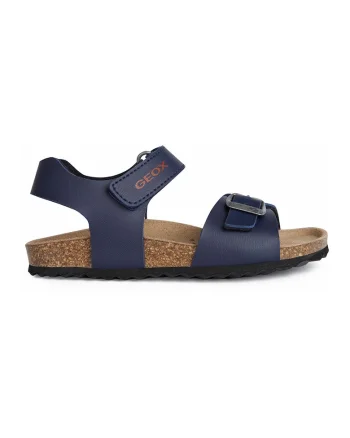 Sandale de piele ecologica cu barete cu velcro, Albastru inchis