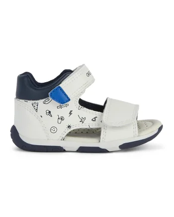 Sandale din piele ecologica cu inchidere velcro, Alb/Albastru