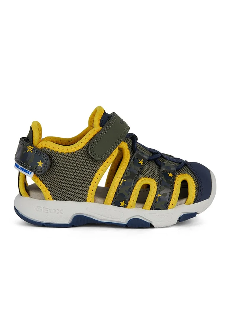 Sandale fisherman cu velcro, Galben/Kaki