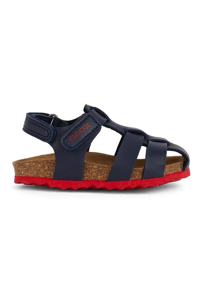 Sandale din piele ecologica cu inchidere velcro, Rosu/Bleumarin