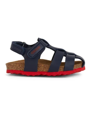 Sandale din piele ecologica cu inchidere velcro, Rosu/Bleumarin