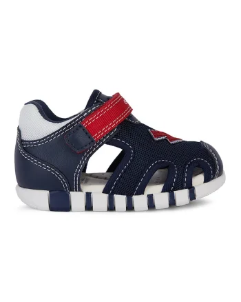 Sandale cu inchidere velcro si decupaje, Rosu/Bleumarin