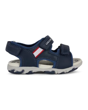 Sandale cu inchidere velcro si detalii din piele, Bleumarin