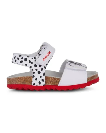 Sandale din piele ecologica cu model cu 101 dalmatieni, Alb/Negru