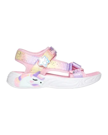 Sandale cu velcro si model colorblock Unicorn Dreams, Roz deschis