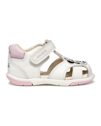 Sandale de piele ecologica si piele cu Minnie Mouse, Alb/Roz pal
