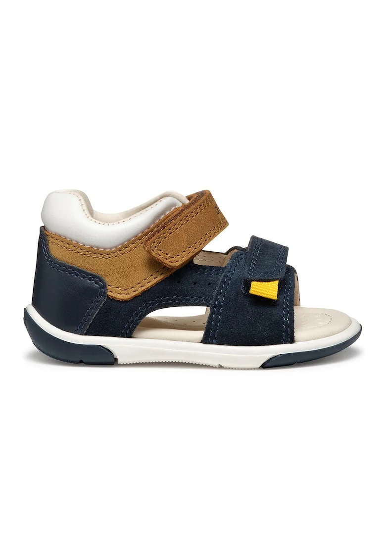 Sandale cu velcro si garnituri de piele intoarsa, Caramel/Bleumarin