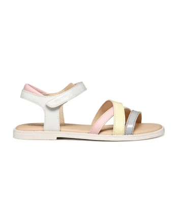 Sandale colorblock cu velcro, Alb/Galben/Roz