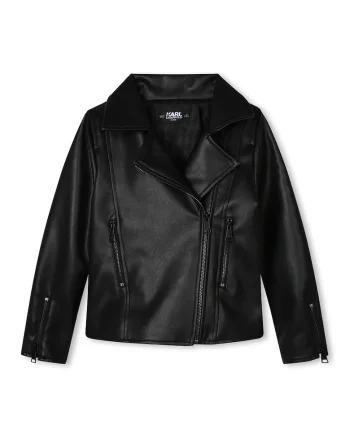 Jacheta biker de piele ecologica, Negru