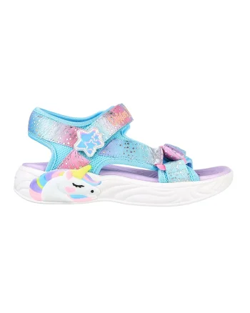 Sandale cu velcro si model colorblock Unicorn Dreams, Galben/Albastru aquamarin/Roz