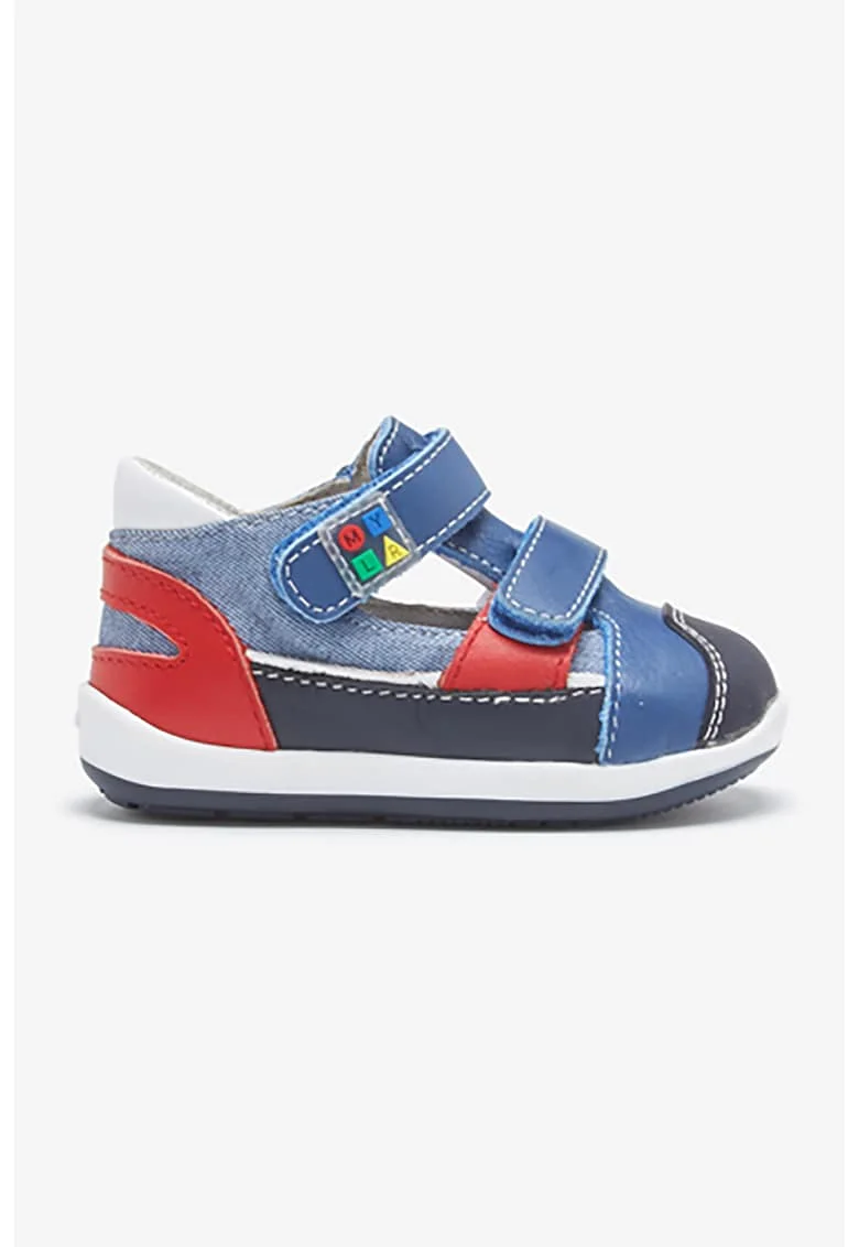 Sandale cu velcro si insertii de piele, Albastru inchis/Bleumarin