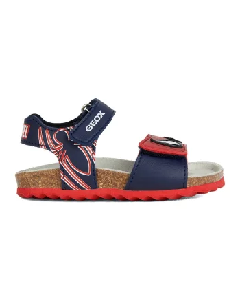 Sandale cu velcro si model Spider-Man, Rosu/Alb/Bleumarin