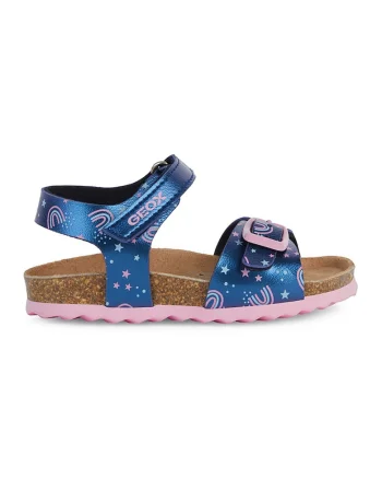 Sandale de piele ecologica cu unicorn, Roz deschis/Bleumarin