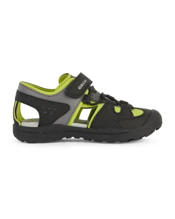 Sandale cu velcro si model colorblock Veniett, Negru/Verde lime