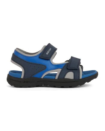 Sandale de piele ecologica si material textil Vaniett, Albastru royal/Bleumarin